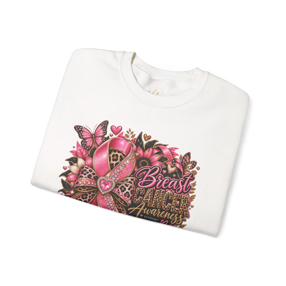 Crewneck Sweatshirt — Pink Ribbon Breast Cancer Awareness Floral Design