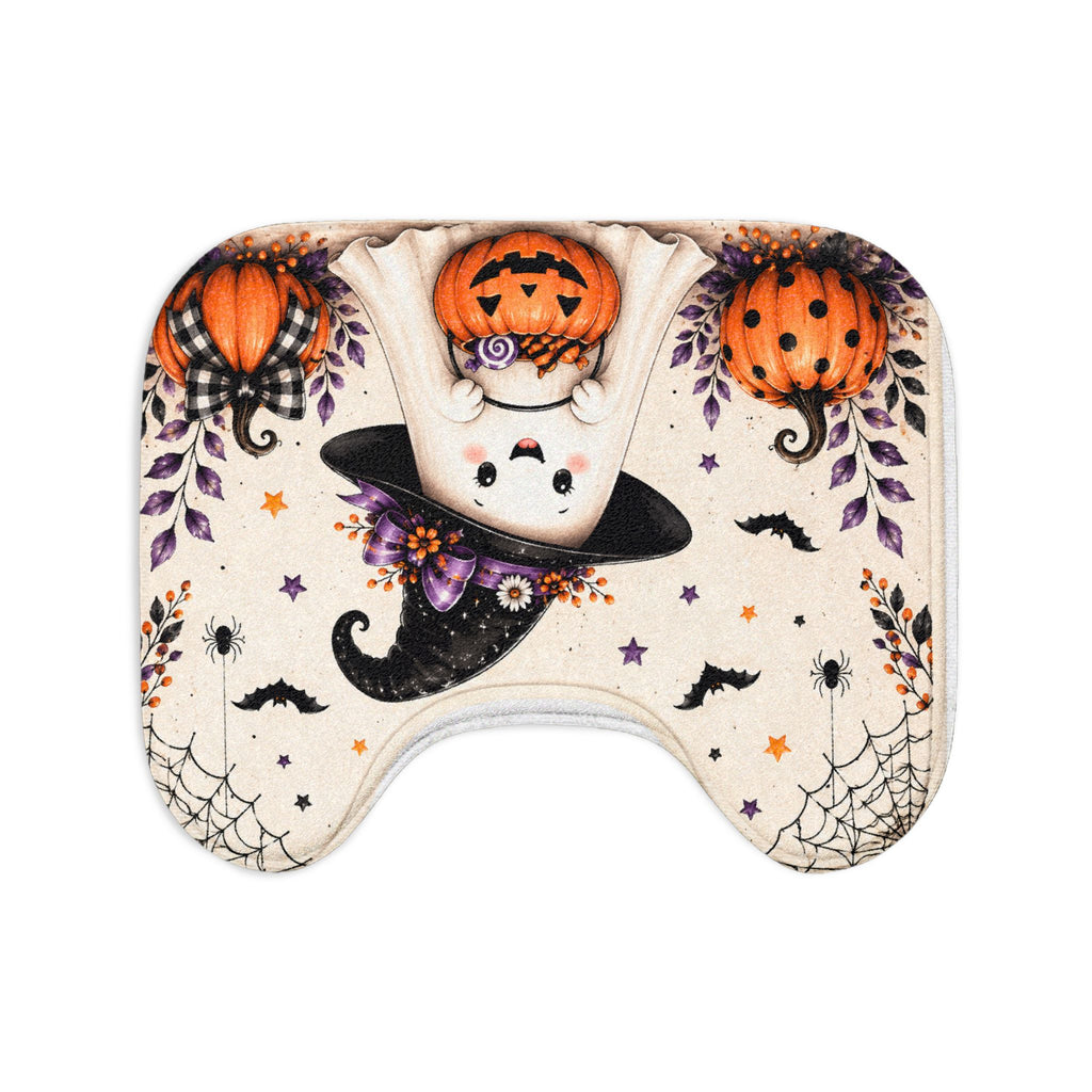 Happy Halloween Ghost 3-Piece Bathroom Set | Bath Mat, Contour Mat & Toilet Lid Cover