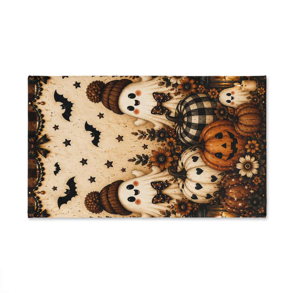 Hey There Boo Hand Towel | Rustic Plaid Halloween Bathroom Decor