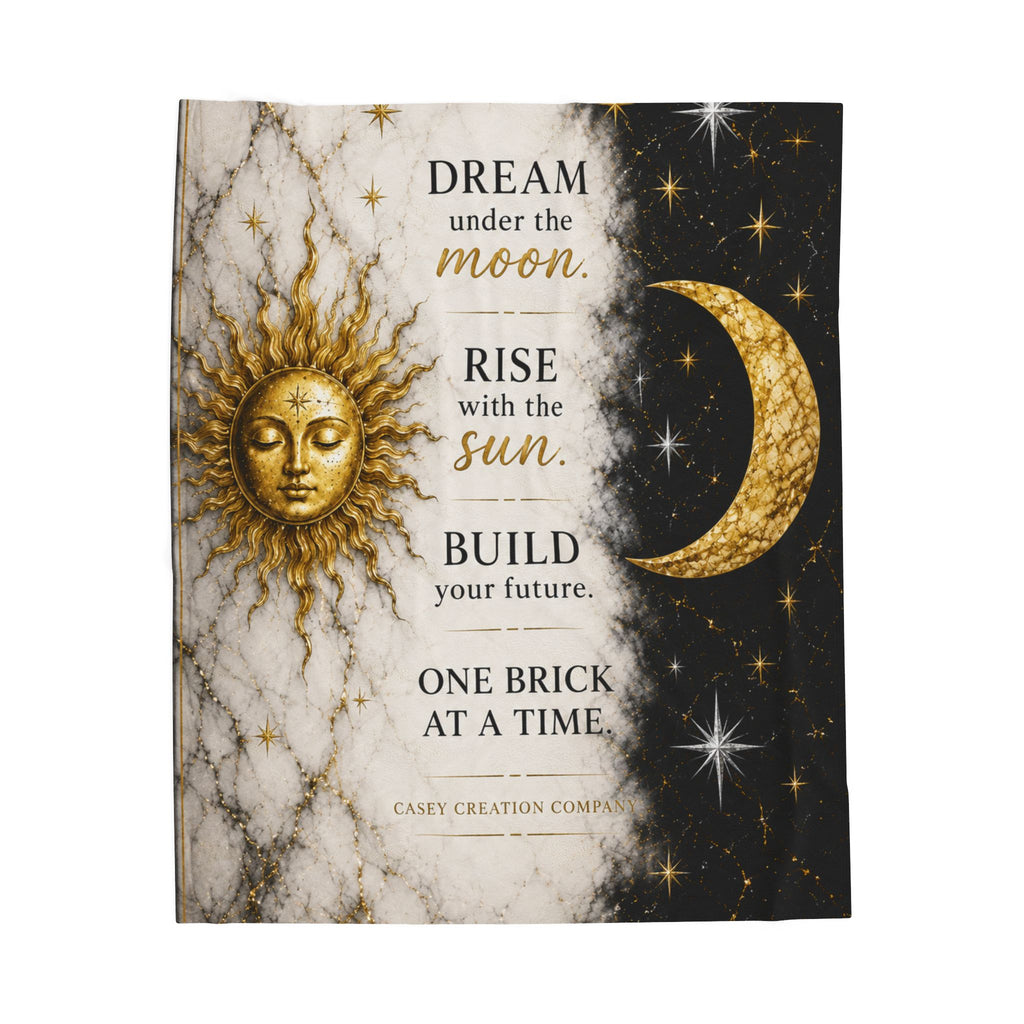 Dream Under the Moon Velveteen Plush Blanket – Sun & Moon Inspirational Quote Throw