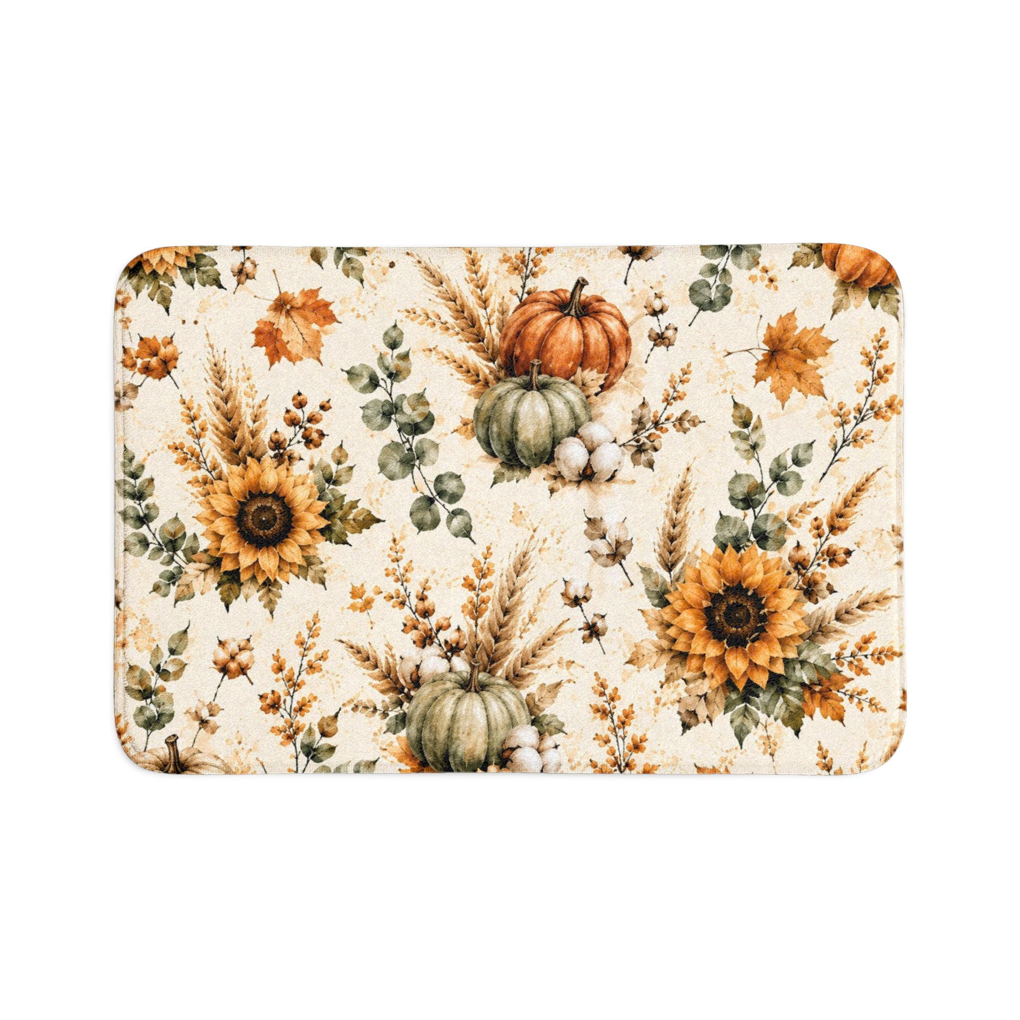 Autumn Harvest 3-Piece Bathroom Set | Watercolor Pumpkin Sunflower Fall Bath Decor