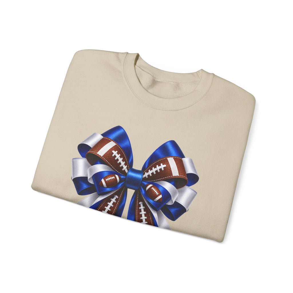 Football Ribbon Crewneck Sweatshirt — Blue & Brown Game Day Bow Design