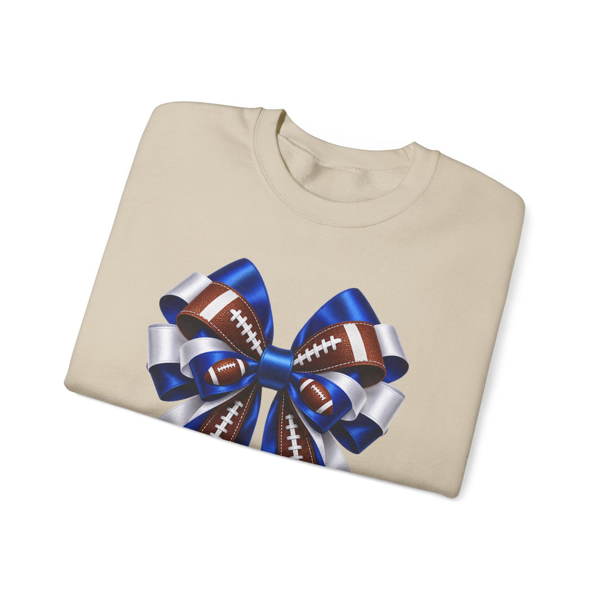 Football Ribbon Crewneck Sweatshirt — Blue & Brown Game Day Bow Design