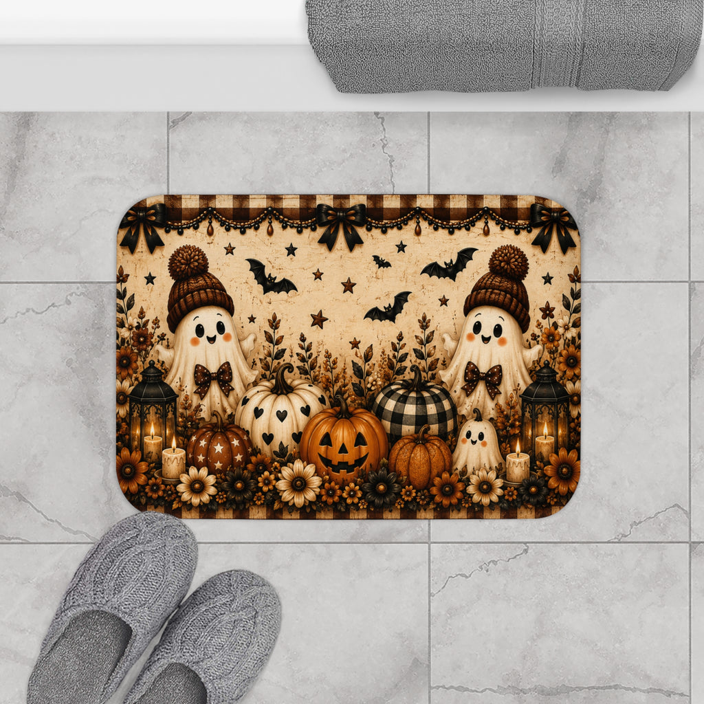 Hey There Boo Bath Mat | Rustic Plaid Halloween Bathroom Decor