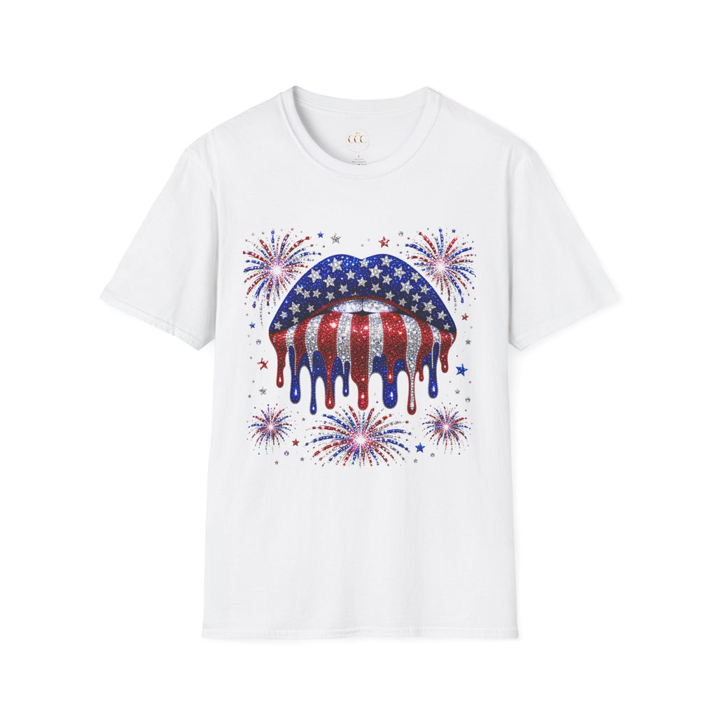 Red White & Blue Patriotic Lips Graphic Tee | USA Summer Shirt