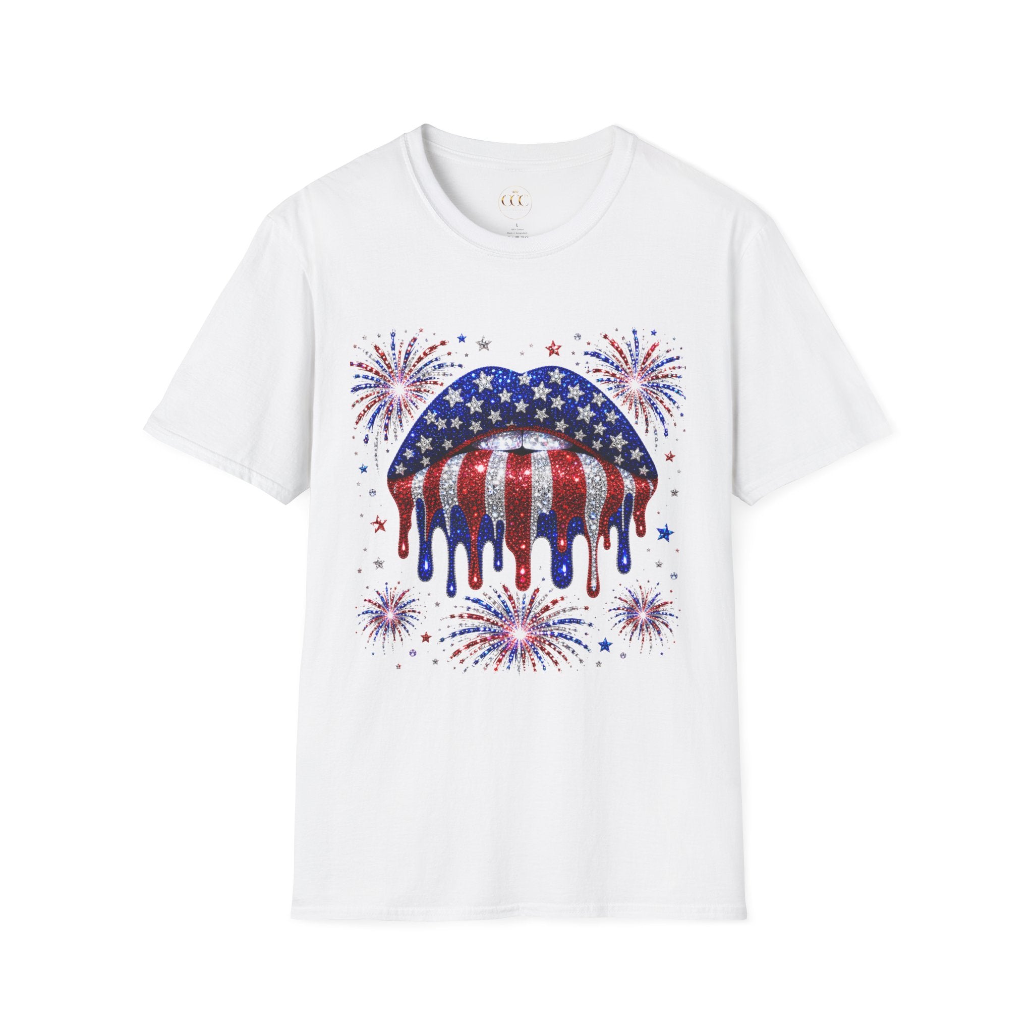 Red White & Blue Patriotic Lips Graphic Tee | USA Summer Shirt