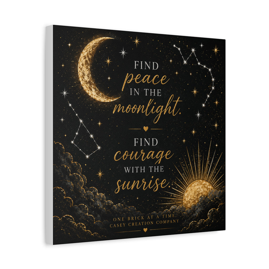 Moonlight & Sunrise Inspirational Canvas Wall Art — "Find Peace in the Moonlight, Find Courage with the Sunrise"