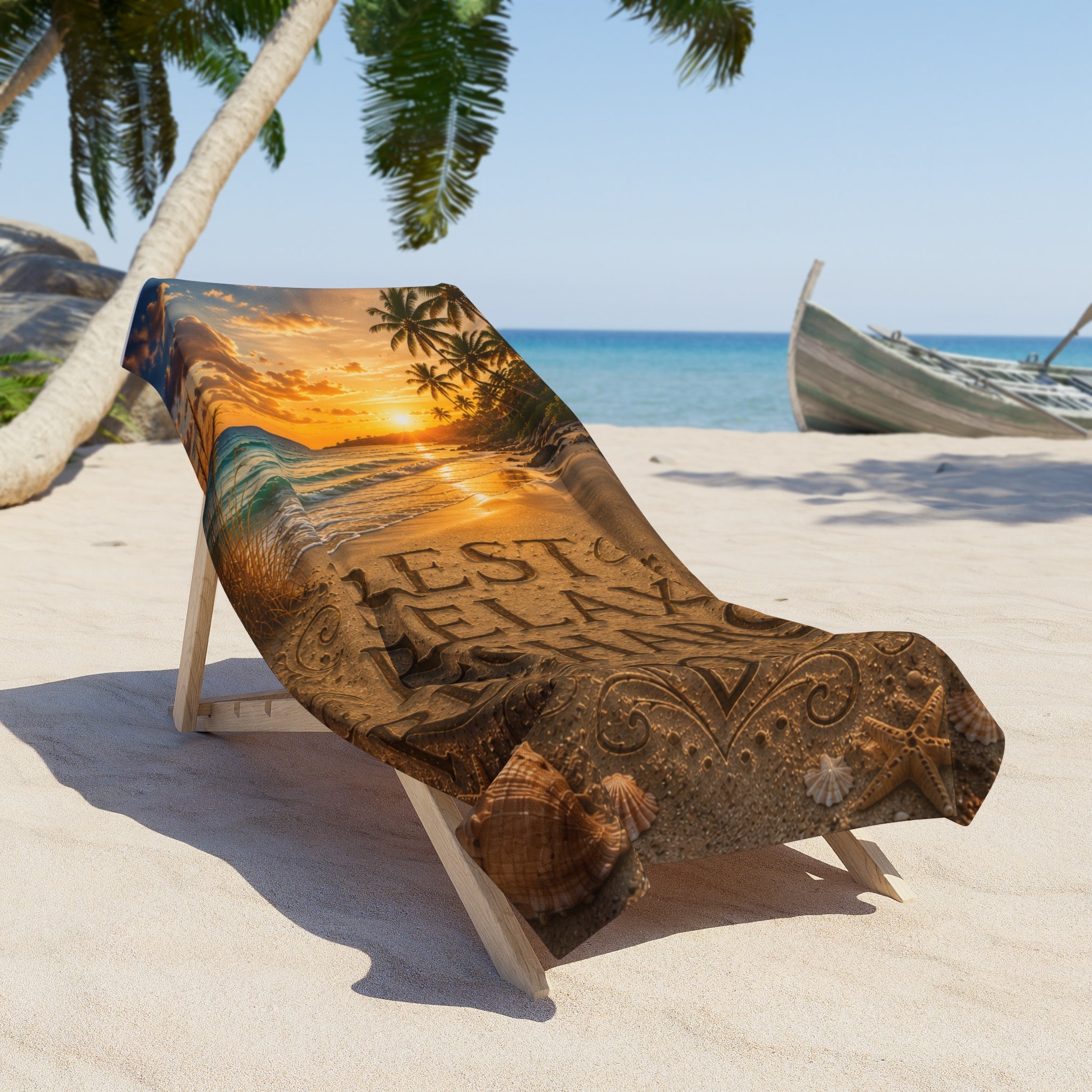 🌅 Rest Relax Recharge Luxury Beach Towel | Coastal Serenity Ocean Sunset Towel | Self Care Beach Decor