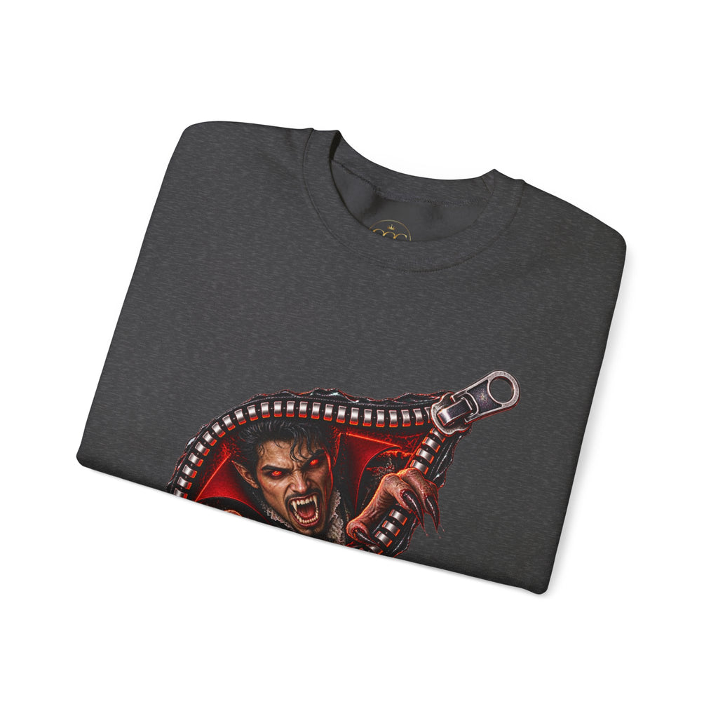 Vampire Zipper Men’s Sweatshirt | Front & Back Halloween Crewneck