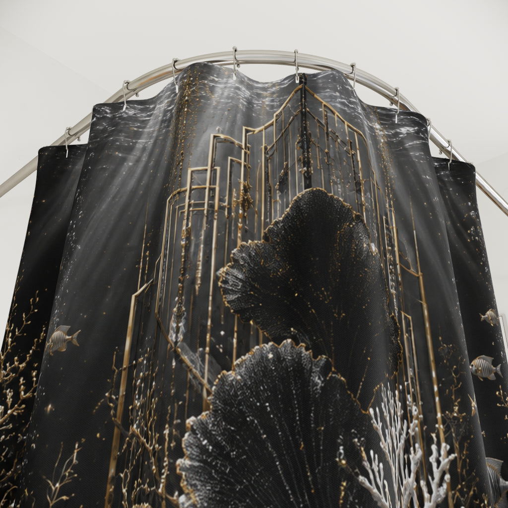 Shower Curtain — Art Deco Black & Gold Forest Bathroom Curtain
