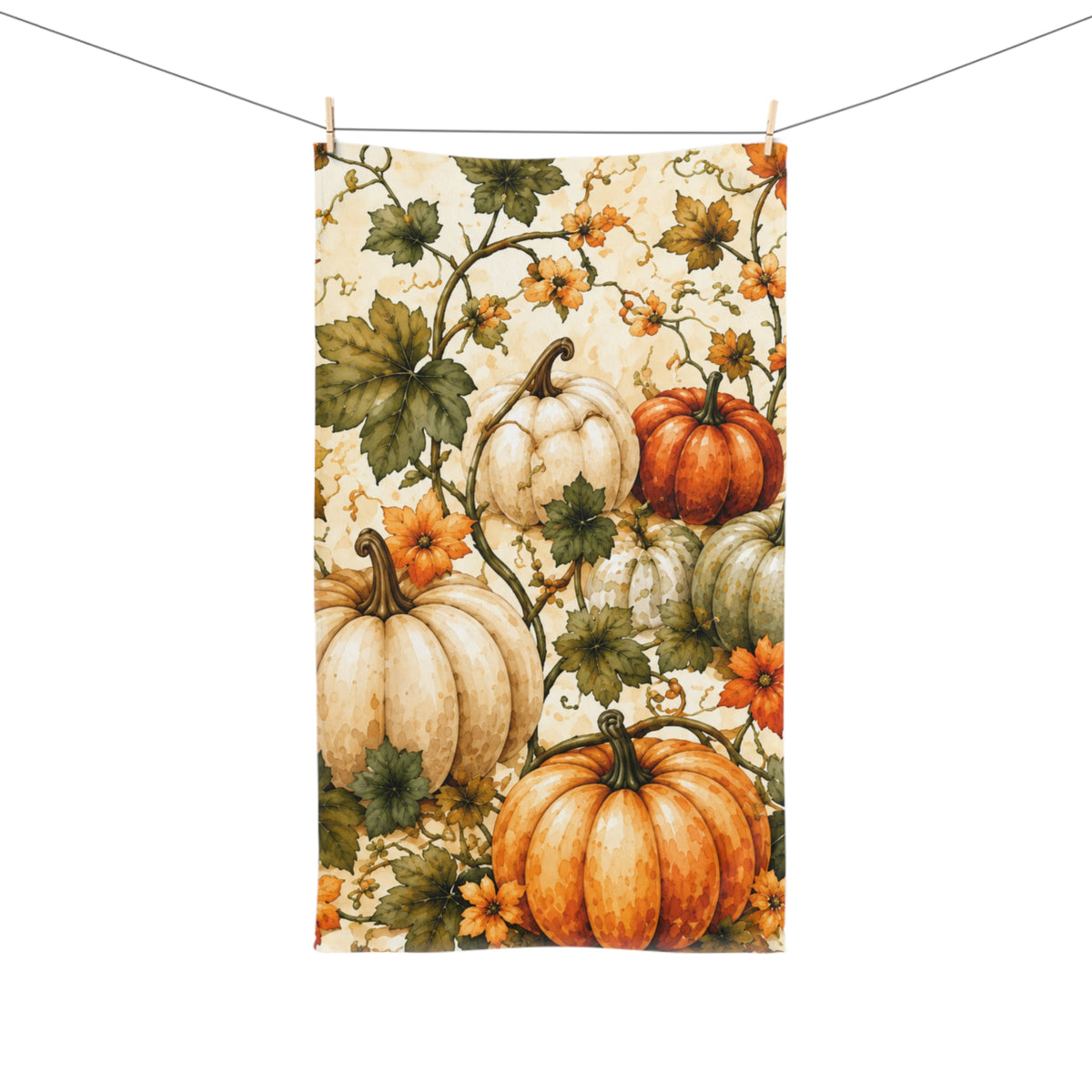 Harvest Pumpkin Hand Towel | Vintage Botanical Fall Bathroom Decor