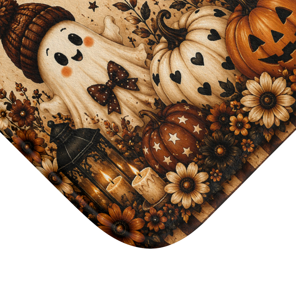 Hey There Boo Bath Mat | Rustic Plaid Halloween Bathroom Decor