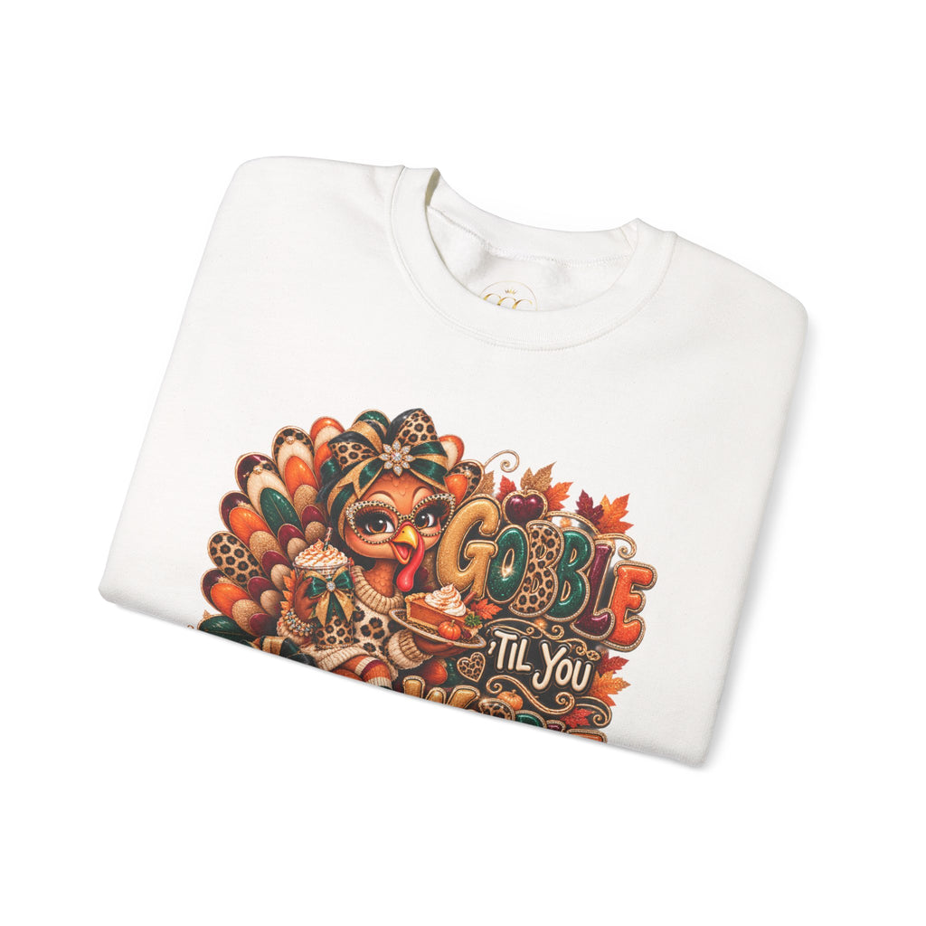 Thanksgiving Crewneck Sweatshirt – Cute Turkey "Gobble Til You Wobble" Fall Pullover