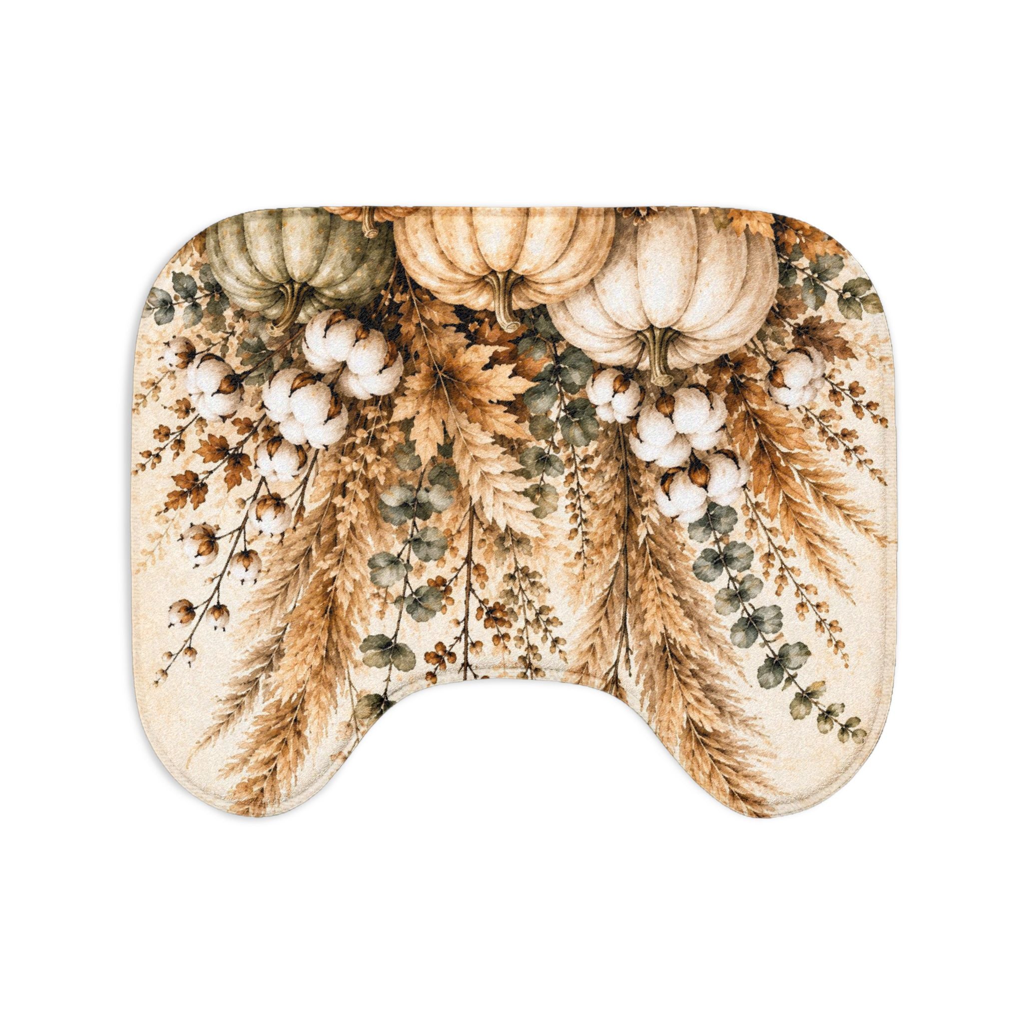 Autumn Harvest Toilet Lid Cover & Bath Mat Set | Pampas Grass Pumpkin Botanical Bathroom Decor