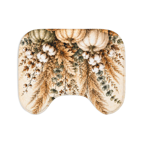 Autumn Harvest Toilet Lid Cover & Bath Mat Set | Pampas Grass Pumpkin Botanical Bathroom Decor