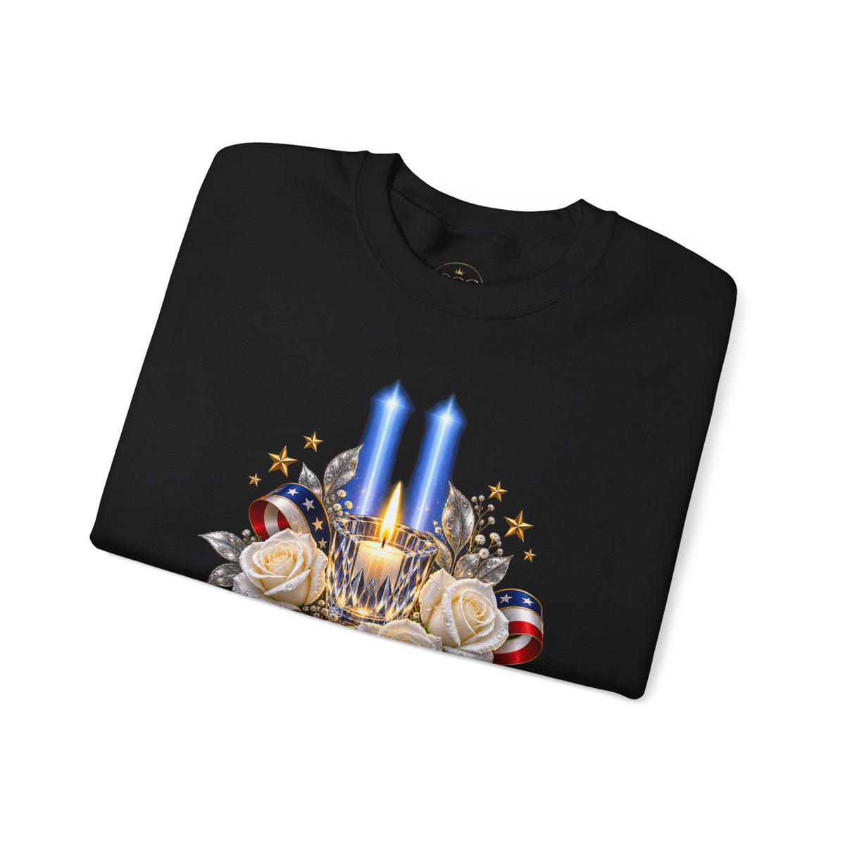 Womens — "America Remembers" 9/11 Tribute Design with Twin Beams & White Roses