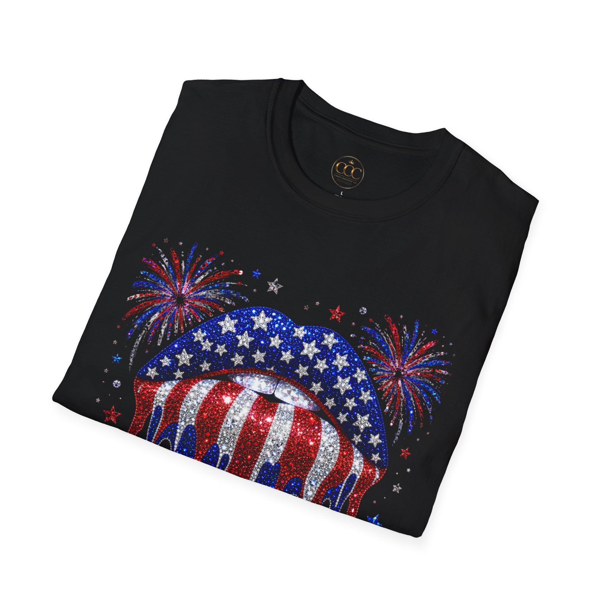 Red White & Blue Patriotic Lips Graphic Tee | USA Summer Shirt
